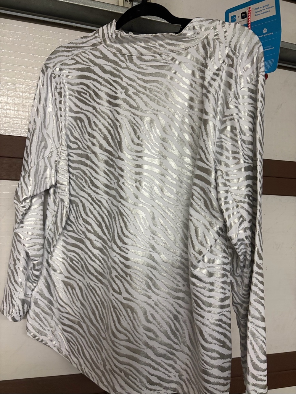 Women's White Metallic Zebra-Print Zip Hoodie - Picture 2 of 2